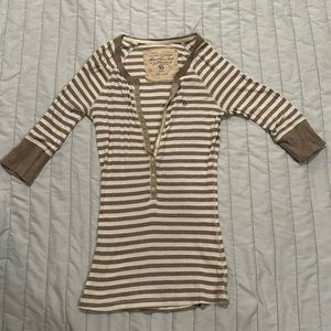 Brown Authentic Vintage Abercrombie & Fitch Striped 3/4 Sleeve Tee - L